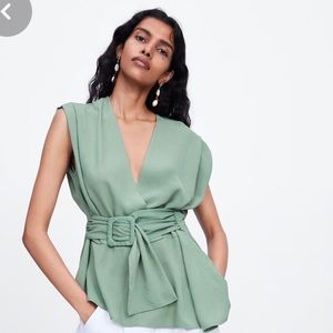 Zara faux wrap top with attached belt